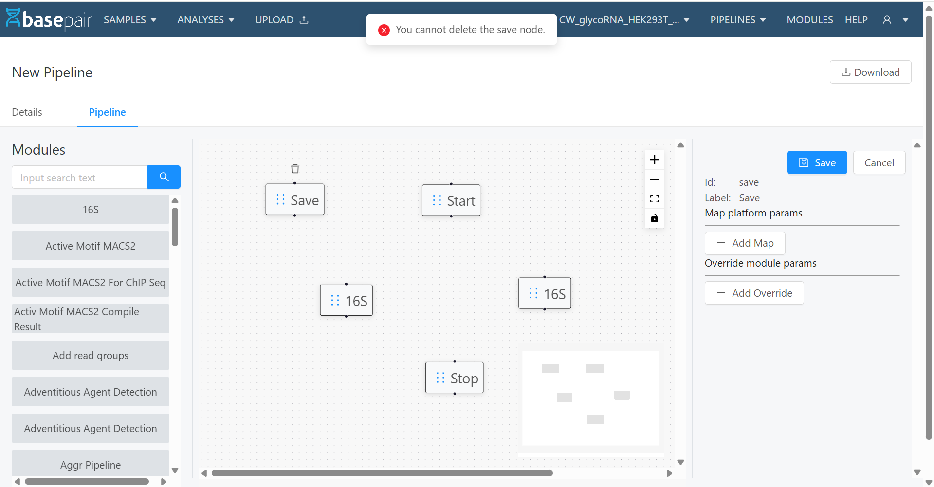 Graph canvas — adding modules